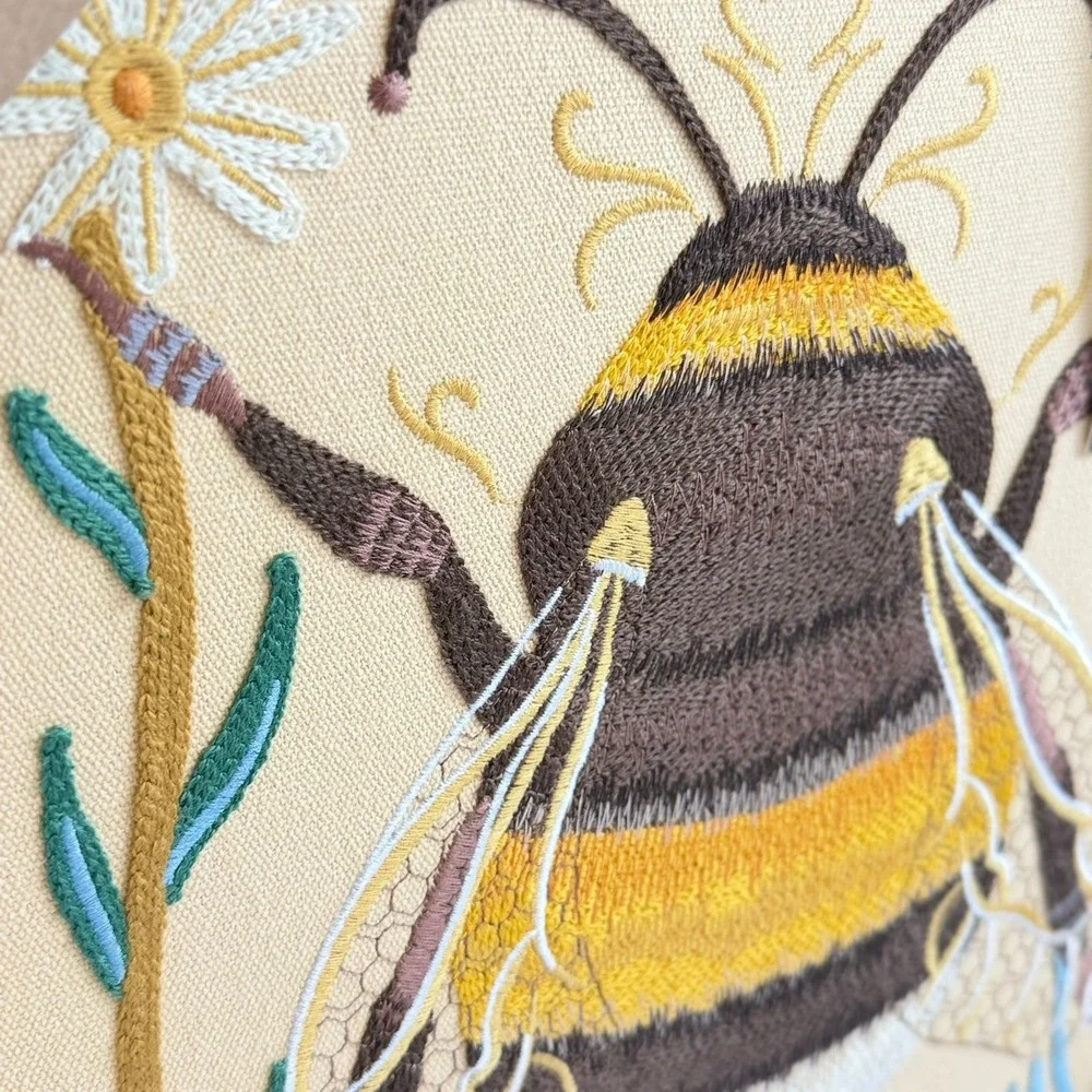 BP Home Woven Artistry Bumblebee Embroidered Framed Canvas Wall Art 12x15 New